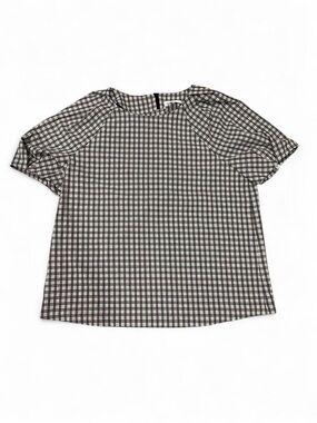Calvin Klein Gingham Preppy Plaid Puff Sleeve Blouse Back Zip size large